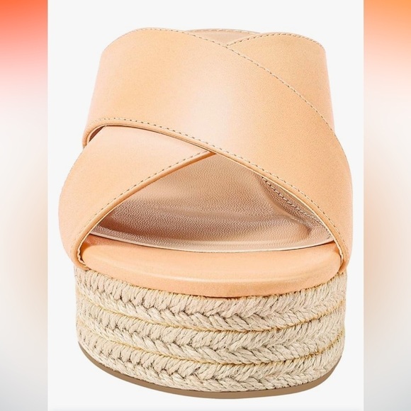 *New* Criss Cross Platform Wedge Sandals Espadrille Summer Slide Shoes, Nude - Picture 4 of 6